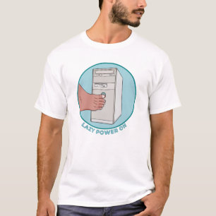 Camiseta Ligar Power On Retro PC Torre com o Dedão Piada de
