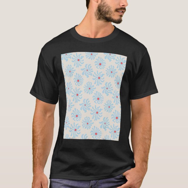 Camiseta Light Blue and Coral Warped Daisy Wavy Flower Patt (Frente)