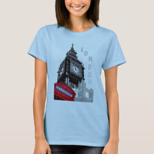 Camiseta Light Blue London Red Telephone Box Big Ben Clock