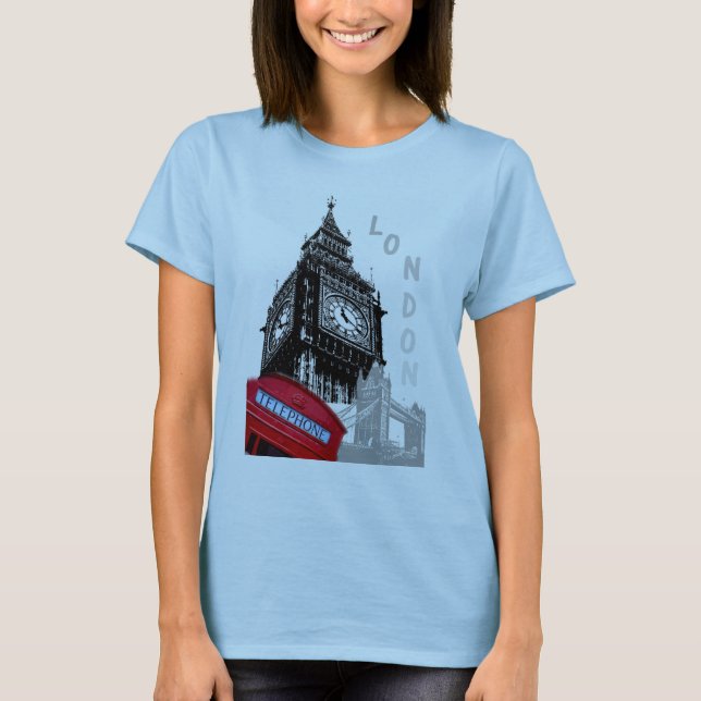 Camiseta Light Blue London Red Telephone Box Big Ben Clock (Frente)