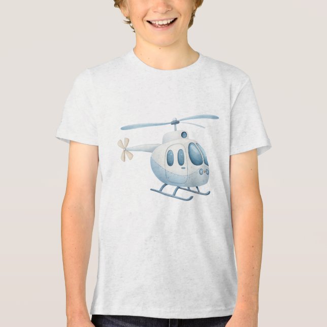 Camiseta Light Blue Watercolor Modern Helicopter (Frente)