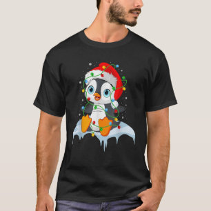 Camiseta Light Christma Penguin Ugly Pajamas Santa Hat Xmas
