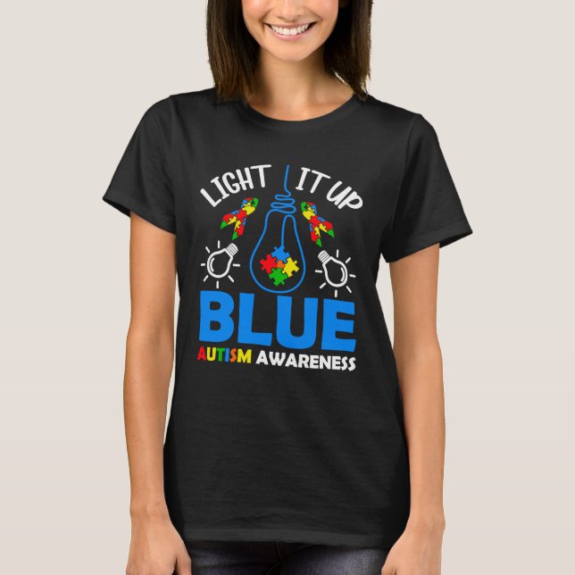 Camiseta Light It Up Blue Autism Awareness Autistic Puzzle  (Frente)