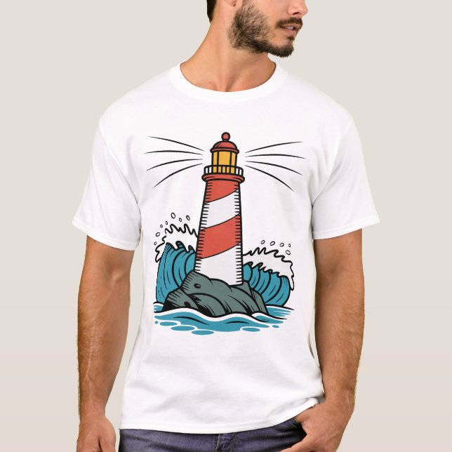 Camiseta Lighthouse Ocean Waves Design – Nautical Coastal  (Frente)