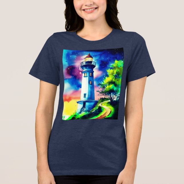 Camiseta Lighthouse Under a Starry Sky (Frente)
