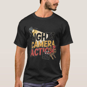 Camiseta Lights Camera Action Diretor Cadeira Fazer F