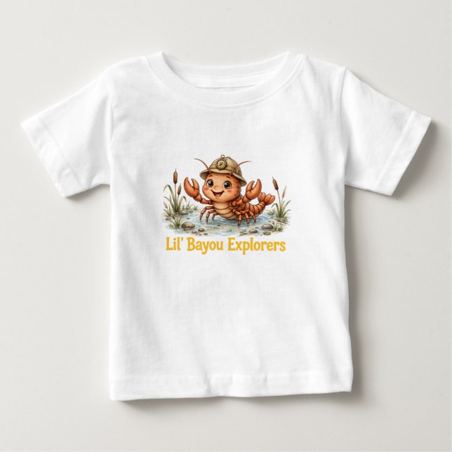 Camiseta Lil' Bayou Explorers Lagostim Bebê (Frente)