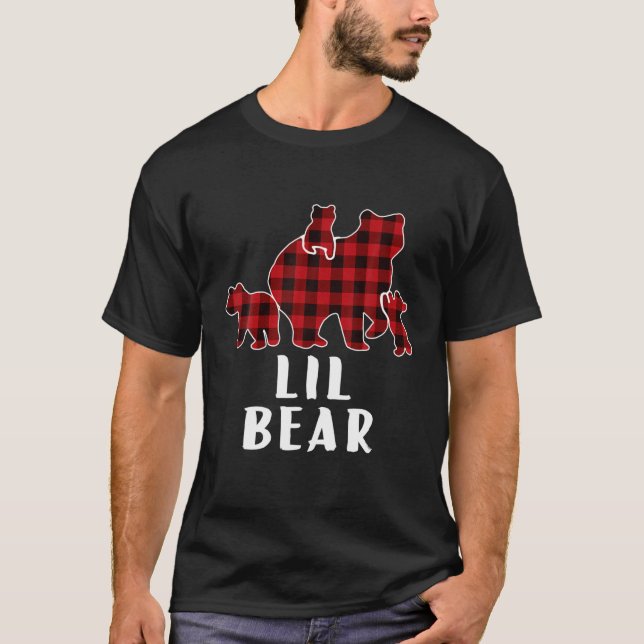 Camiseta Lil Bear 3 Cubs, Xadrez de Urso de Natal Pajama (Frente)