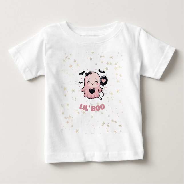 Camiseta LIL' BOO Fantasma Rosa Fofa Com Balão (Frente)