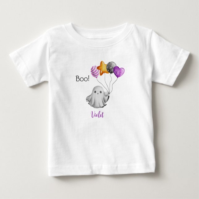 Camiseta Lil' Boo - Pequeno Fantasma Bonito Segurando Balõe (Frente)