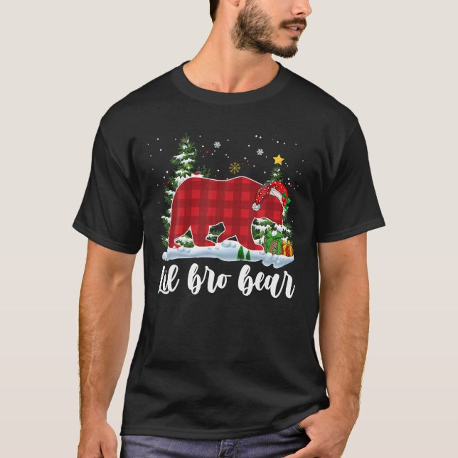Camiseta LIL BRO BEAR Kids Red Xadrez Natal Pajama Broth (Frente)