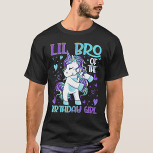 Camiseta Lil Bro Da Rapariga De Aniversário A Fogar Unicórn
