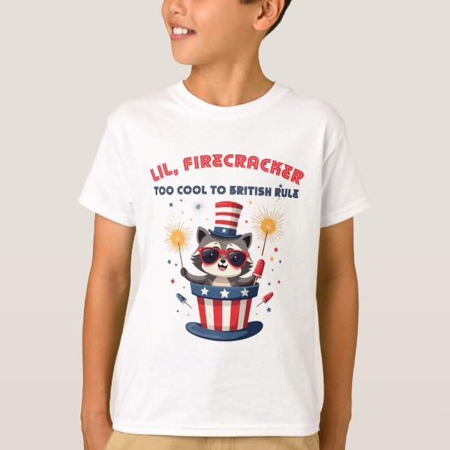 Camiseta Lil' Firecracker Raccoon 4 de julho (Frente)