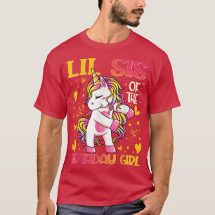 Camiseta Lil Sis da Garota de Aniversário Flagindo Unicórni