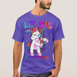 Camiseta Lil Sis da Princesa de Aniversário Flossing Unicór