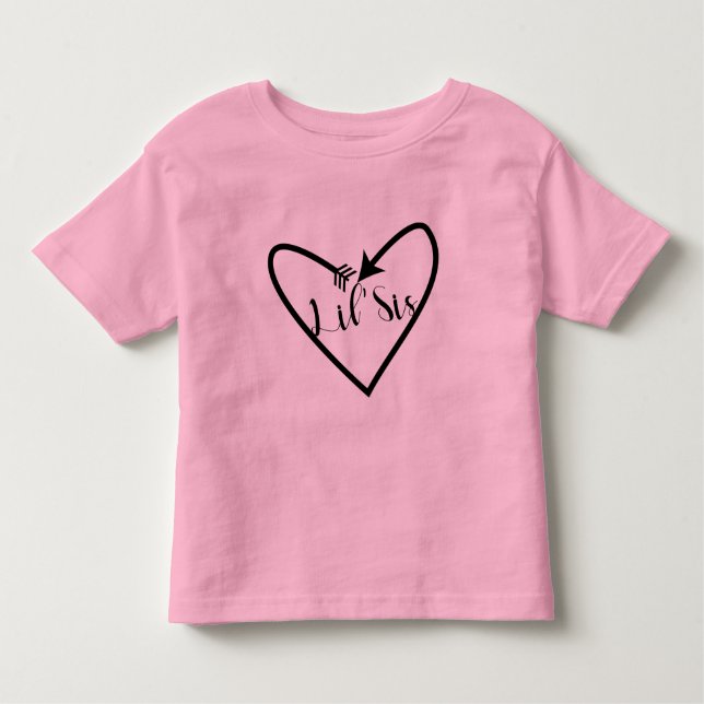 Camiseta Lil' Sis Irmã Kids Script Seta Coração Boho (Frente)