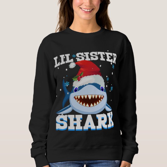 Camiseta Lil Sister Shark Santa Hat Natal (Frente)