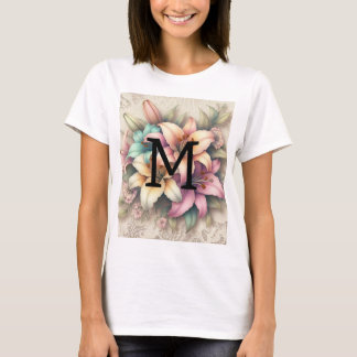 Camiseta Lilões florais cor de laranja cor-de-rosa monogram