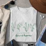 Camiseta Lily do Vale do Retorno da Felicidade<br><div class="desc">Lily do Vale - Regresso da felicidade Esta flor simboliza pureza absoluta, juventude, sinceridade e discrição. Mas mais importante, simboliza felicidade e celebrações da primavera. O nome científico do lírio do vale é Convallaria majalis. Esta flor perfumada é usada em celebrações religiosas e jardins ornamentais em todo o mundo. O...</div>