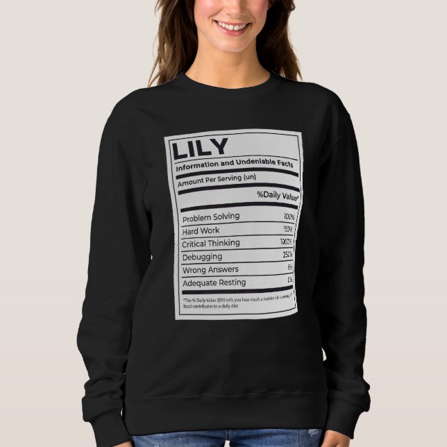 Camiseta Lily Nutrition Information Problem Solving Duro Wo (Frente)