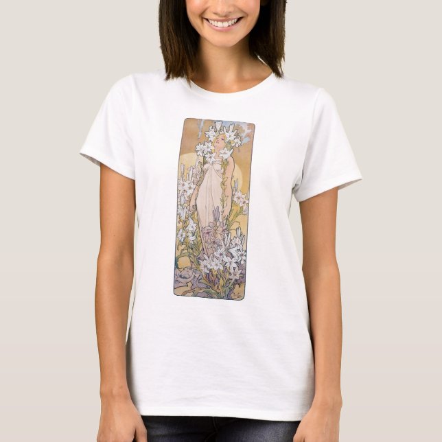 Camiseta Lily (Quatro Flores), Alphonse Mucha (Frente)