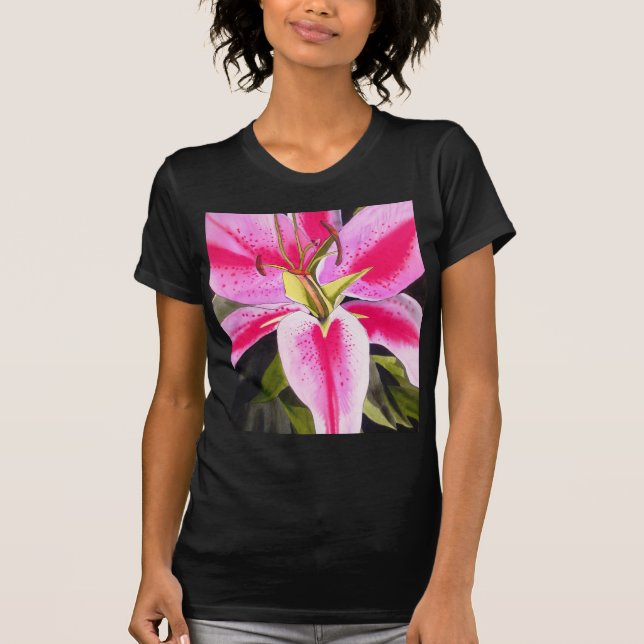 Camiseta Lily rosa quente Tenerife pop art flor de aquarela (Frente)