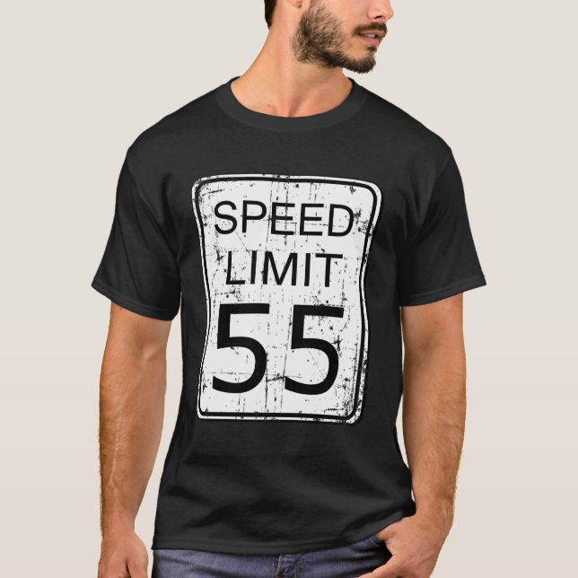 Camiseta Limite de velocidade 55 Sinal de estrada Engraçado (Frente)