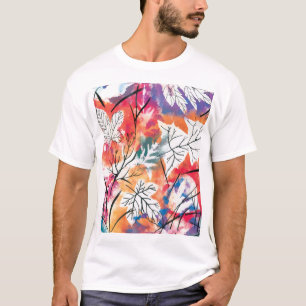 Camiseta Limões Desenhados À Mão, Padrão De Folhas Azuis.