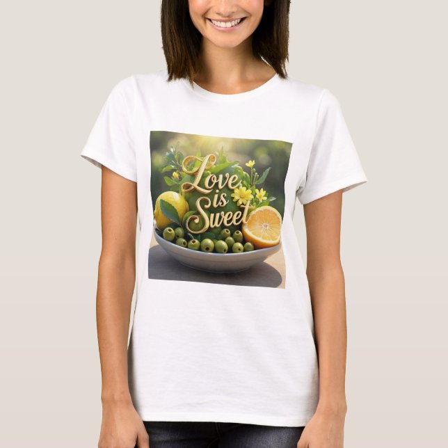 Camiseta Limões ensolarados de Verão, azeitonas, fatias de  (Frente)