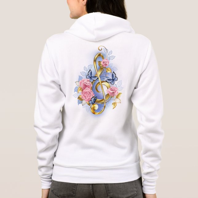Camiseta Limpa de árvore com rosas cor-de-rosa (Verso)