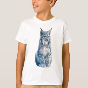 Camiseta Lince Selvagem de Inverno Azul Retrato Infantil