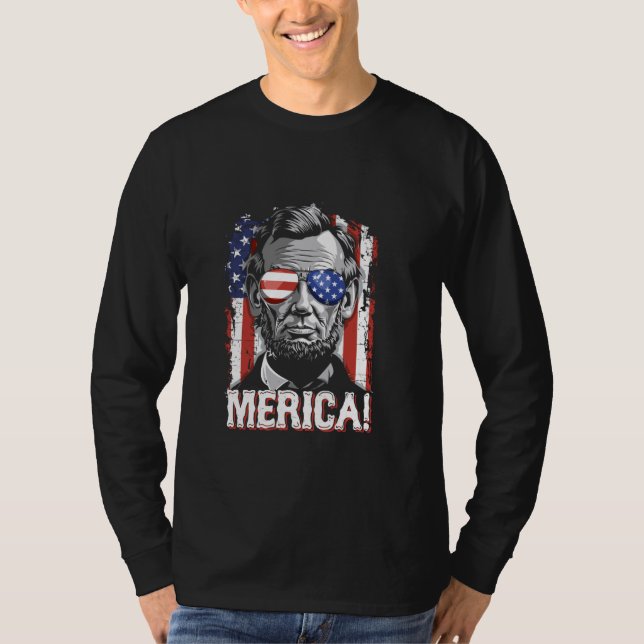 Camiseta Lincoln 4 De Julho Merica Abe Boys Men Women Amer (Frente)