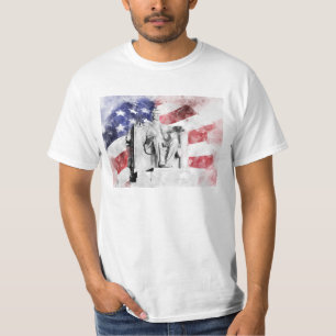 Camiseta Lincoln Memorial watercolor com bandeira americana
