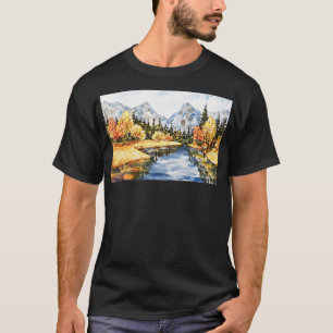 Camiseta Linda Aquarela Fluvial E Paisagem Montanhosa