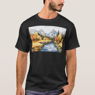 Camiseta Linda Aquarela Fluvial E Paisagem Montanhosa