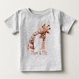 Camiseta Linda Aquarela Girafa Mãe e Eu Bebê