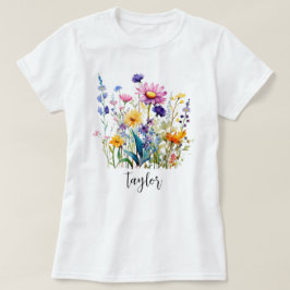 Camiseta Linda Aquarela Jardim Botânico de Flor Selvagem
