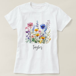 Camiseta Linda Aquarela Jardim Botânico de Flor Selvagem