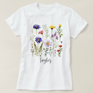 Camiseta Linda Aquarela Jardim Botânico de Flor Selvagem