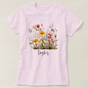 Camiseta Linda Aquarela Jardim Botânico de Flor Selvagem