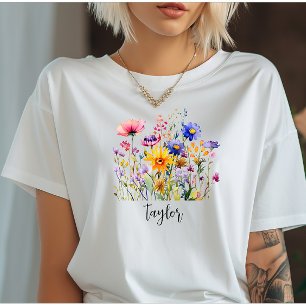Camiseta Linda Aquarela Jardim Botânico de Flor Selvagem