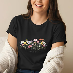 Camiseta Linda Aquarela Jardim Botânico de Flor Selvagem