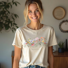 Camiseta Linda Aquarela Jardim Botânico de Flor Selvagem