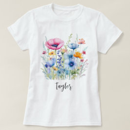 Camiseta Linda Aquarela Jardim Botânico de Flor Selvagem