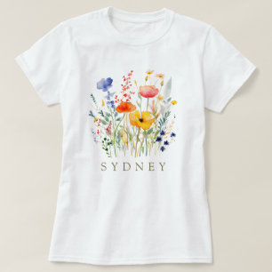 Camiseta Linda Aquarela Jardim Botânico de Flor Selvagem
