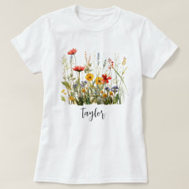 Camiseta Linda Aquarela Jardim Botânico de Flor Selvagem