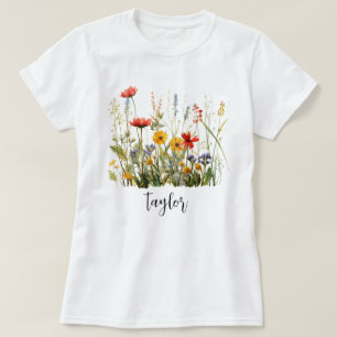 Camiseta Linda Aquarela Jardim Botânico de Flor Selvagem
