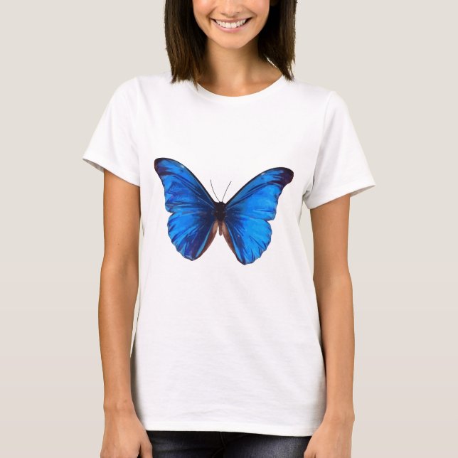 Camiseta Linda arte de colheita da borboleta Blue Monrach (Frente)