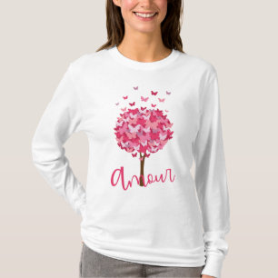 Camiseta Linda árvore borboleta Amour Tree Love Tree T