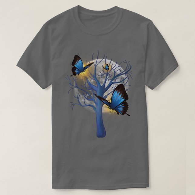 Camiseta Linda árvore borboletas entoadas (Frente do Design)